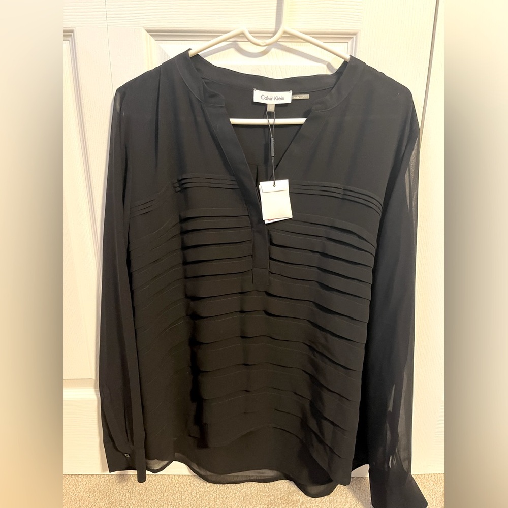 NWT Calvin Klein Black Blouse Size L